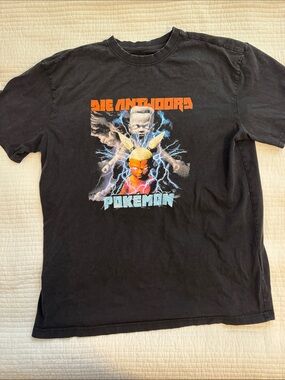 ZEF Black Graphic Tee with Orange and Blue Print